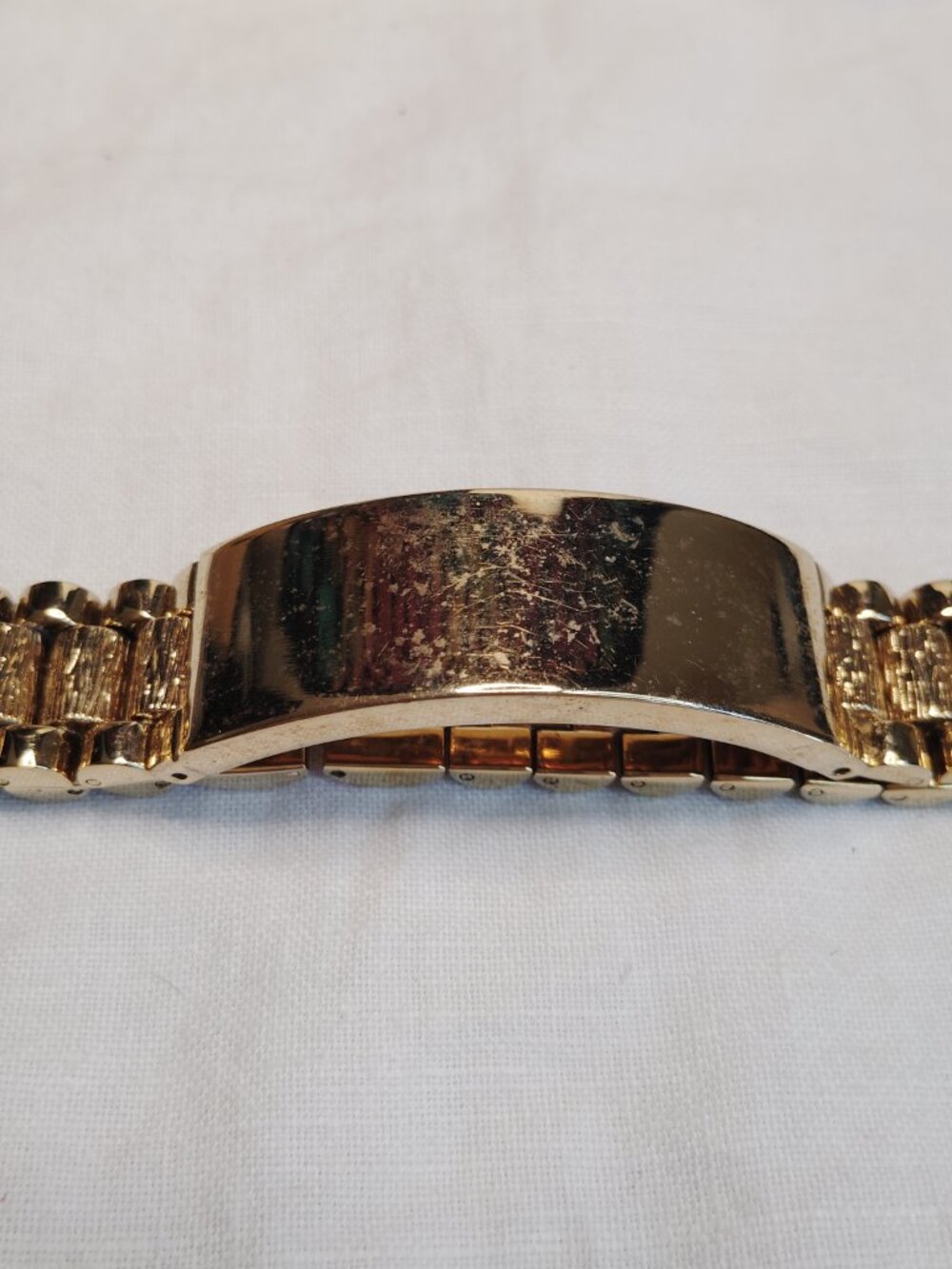 Vintage Gold‑Tone Rolex‑Style Link Bracelet • Fold‑Over Clasp • 2.5" - Picture 5 of 11